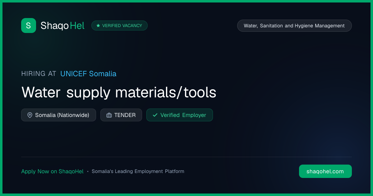 Water supply materials/tools at UNICEF Somalia